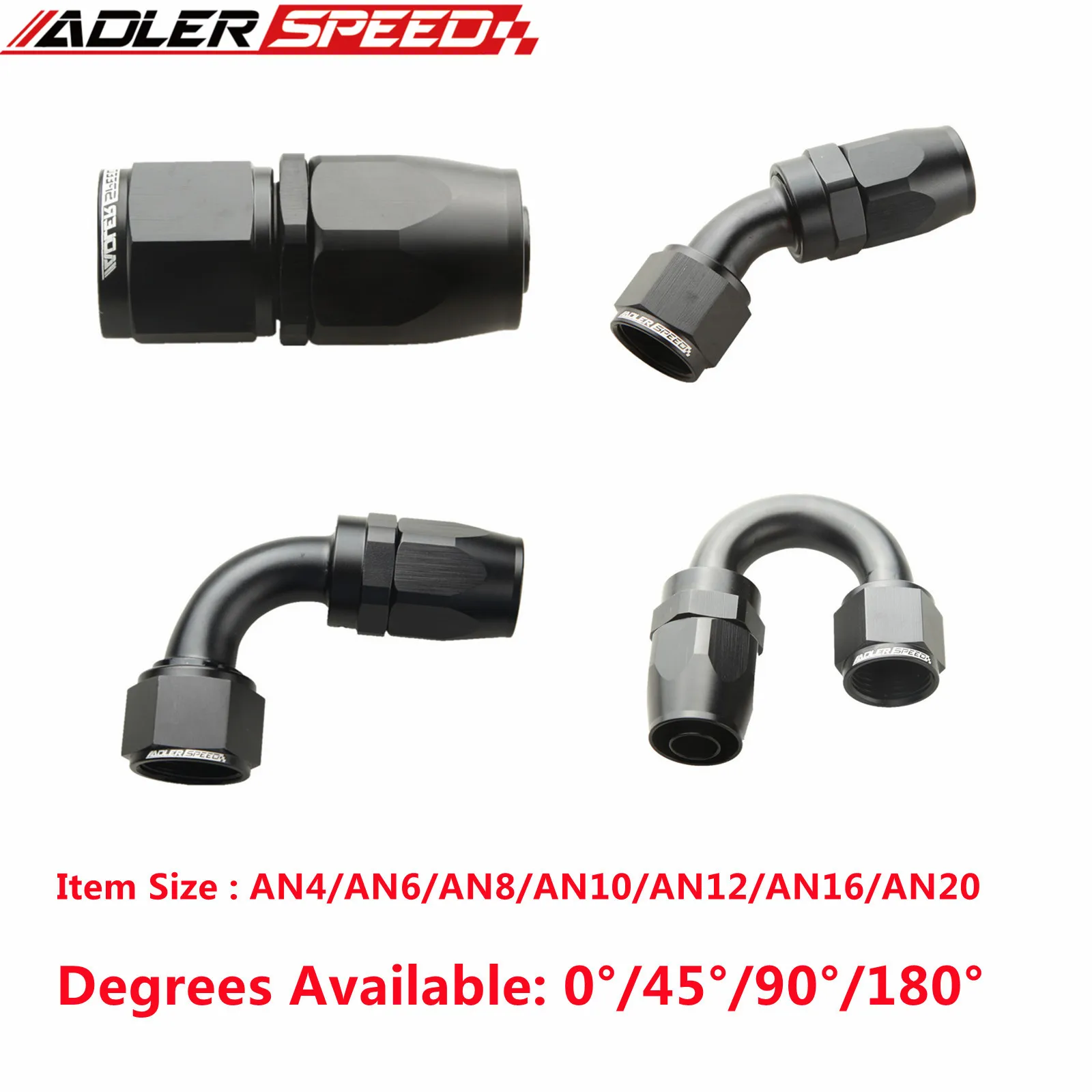 AN4/6/810/12 Straight 0°/45°/90°/180° Degree Aluminum Swivel Hose End Fitting Adapter Oil Fuel Line NPT PLUG Black