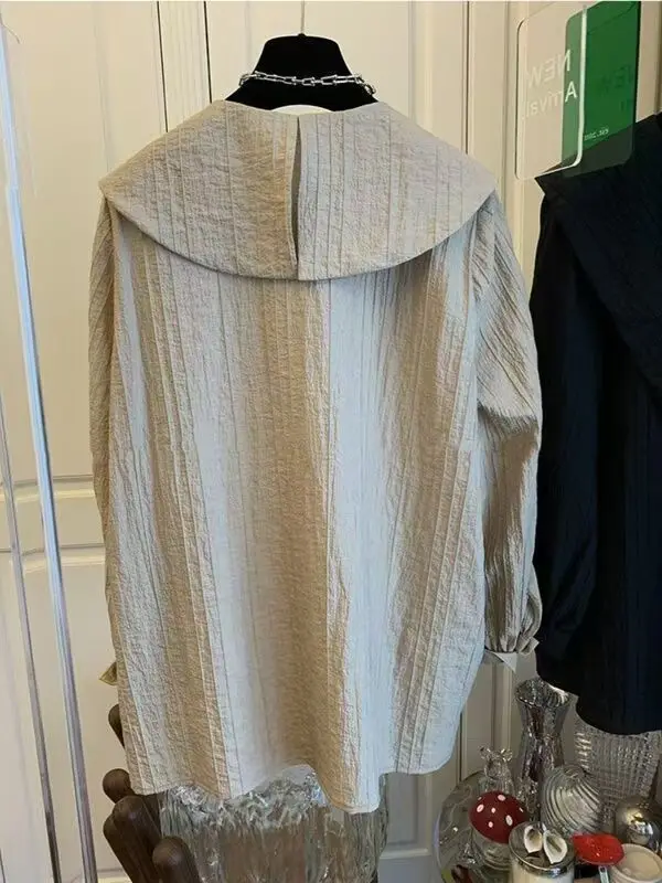 2025 Primavera Camisas De Mujer Chic Fold Design Camicetta Abbigliamento donna Colletto alla Peter Pan Manica lunga Camicie vintage Camicetta allentata Top