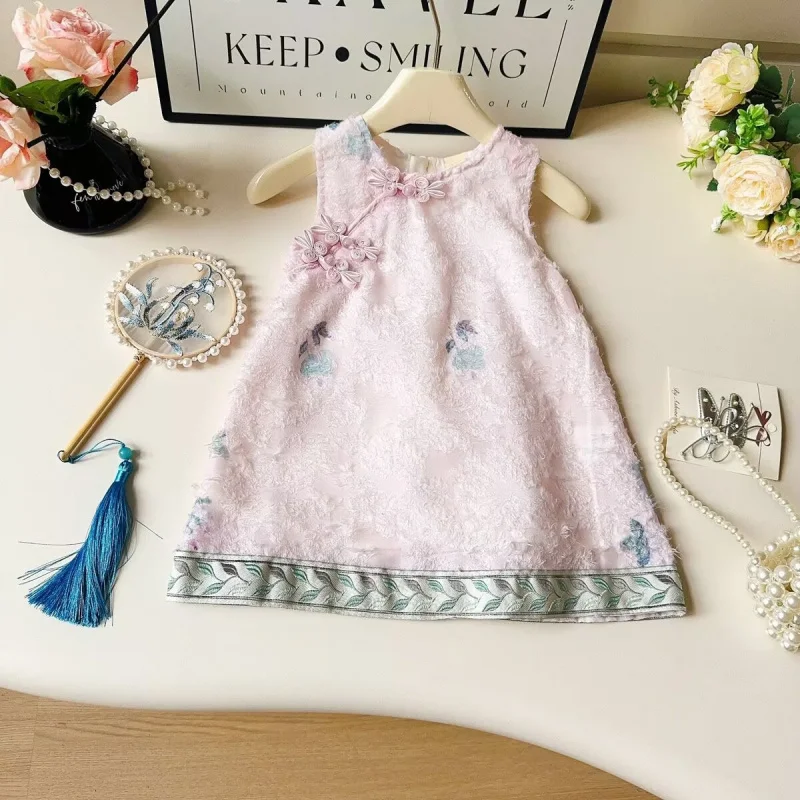 

Girls' Summer Cheongsam Dress2025New Sleeveless Vest Dress Chinese Style Hanfu Children's Dress Wholesale