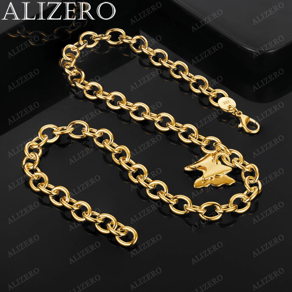 

ALIZERO 18K Gold Necklace 18 Inch Double Butterflys Pendant Necklaces For Women Fashion Fine Jewelry Personality Accessories