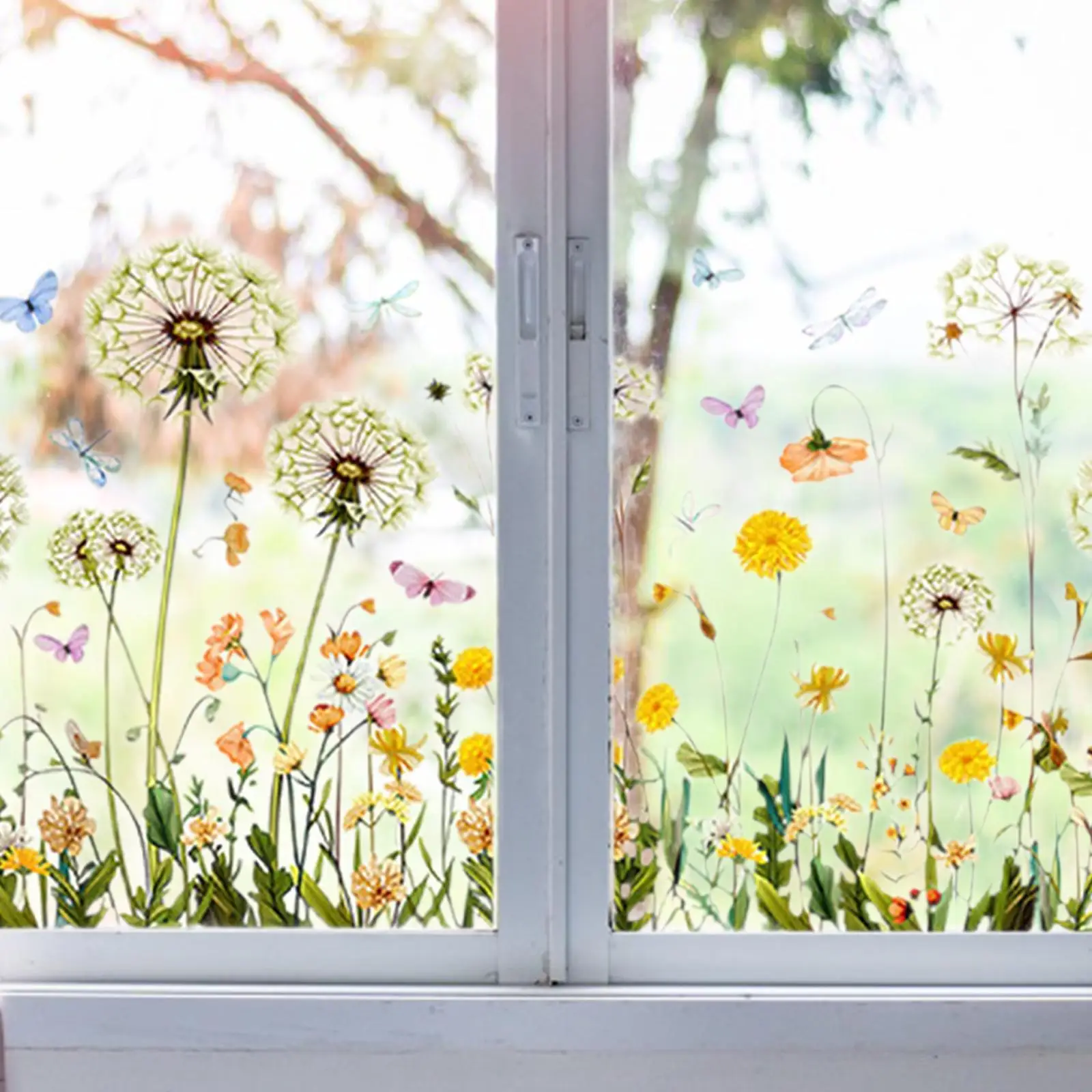 

2 шт., наклейки на окна с садовыми цветами и бабочками, декоративные наклейки на окна для дверей, лето-весна, украшение для спальни, дома