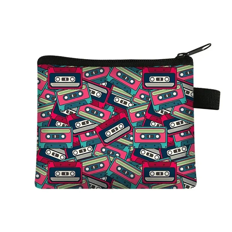 Monedero con estampado de grabadora de cinta de casete, billeteras de los años 80 y 90, monedero de viaje impermeable para mujer, tarjetero, Mini bolsas para monedas