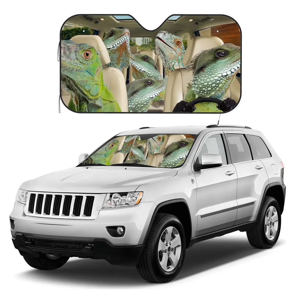 Animal Iguana Driving Car Interior Front Windshield Sun Shade,Green Chameleon Sunshade for Truck SUV- Blocks Uv Rays Protector