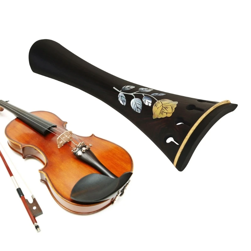 Violin Replacement Tailpiece 4/4 Size in Floral Inlay Accent, Four-Hole Cutout Structure, Rounded Finish for 69HD