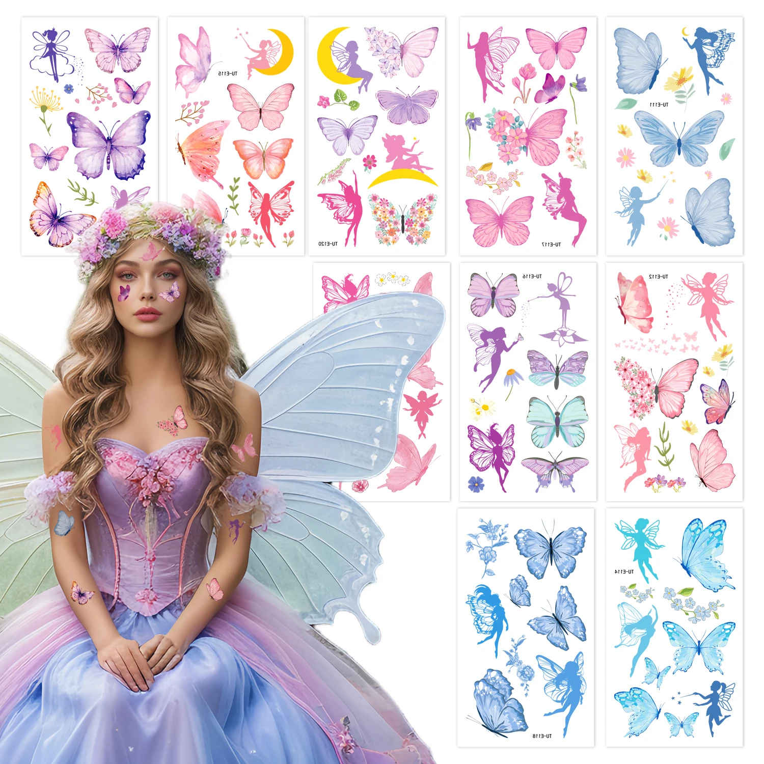 

Временные татуировки-наклейки «Бабочка Фея», украшенные цветочными и звездными акцентами, являются высококачественными наклейками для боди-арта.
