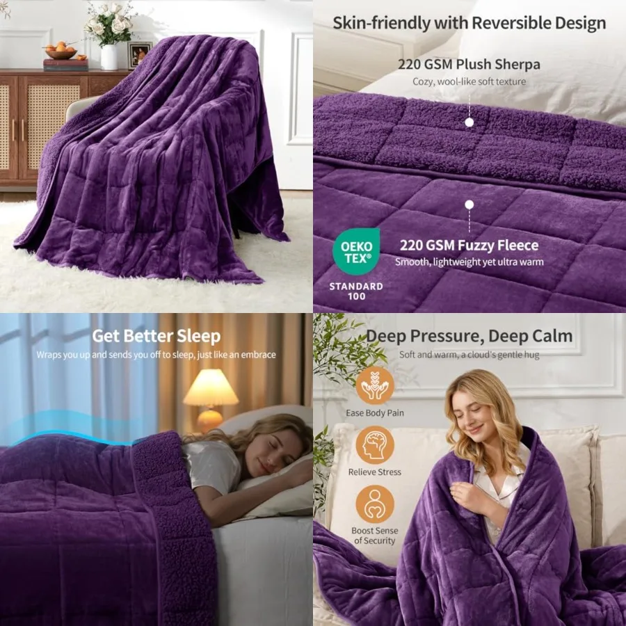 

Weighted Blankets for Adults Queen Size, 15lbs 60x80 Inch Blanket with Soft Warm Plush Sherpa Fleece, Washable Thick Heavy Thro