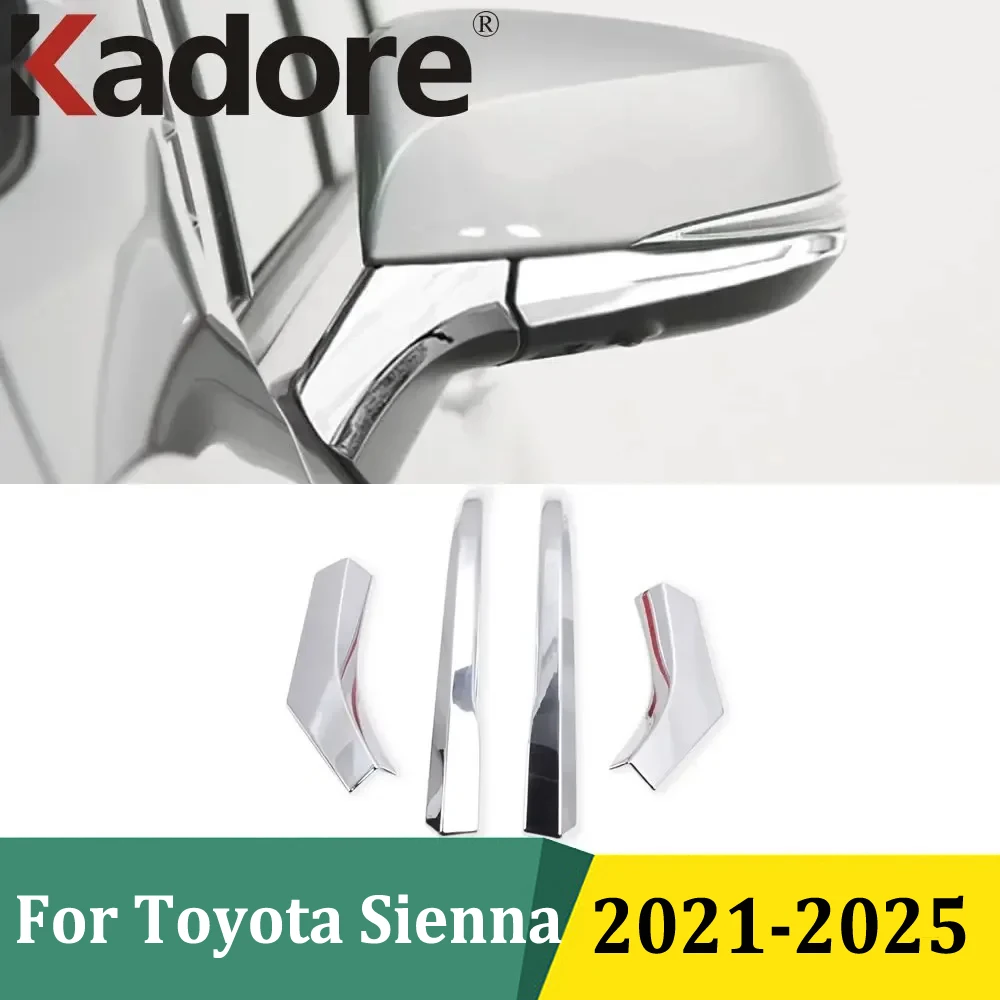 

For Toyota Sienna 2021 2022 2023 2024 2025 Chrome Side Door Mirrors Trim Rearview Mirror Cover Strips Sticker Car Accessories