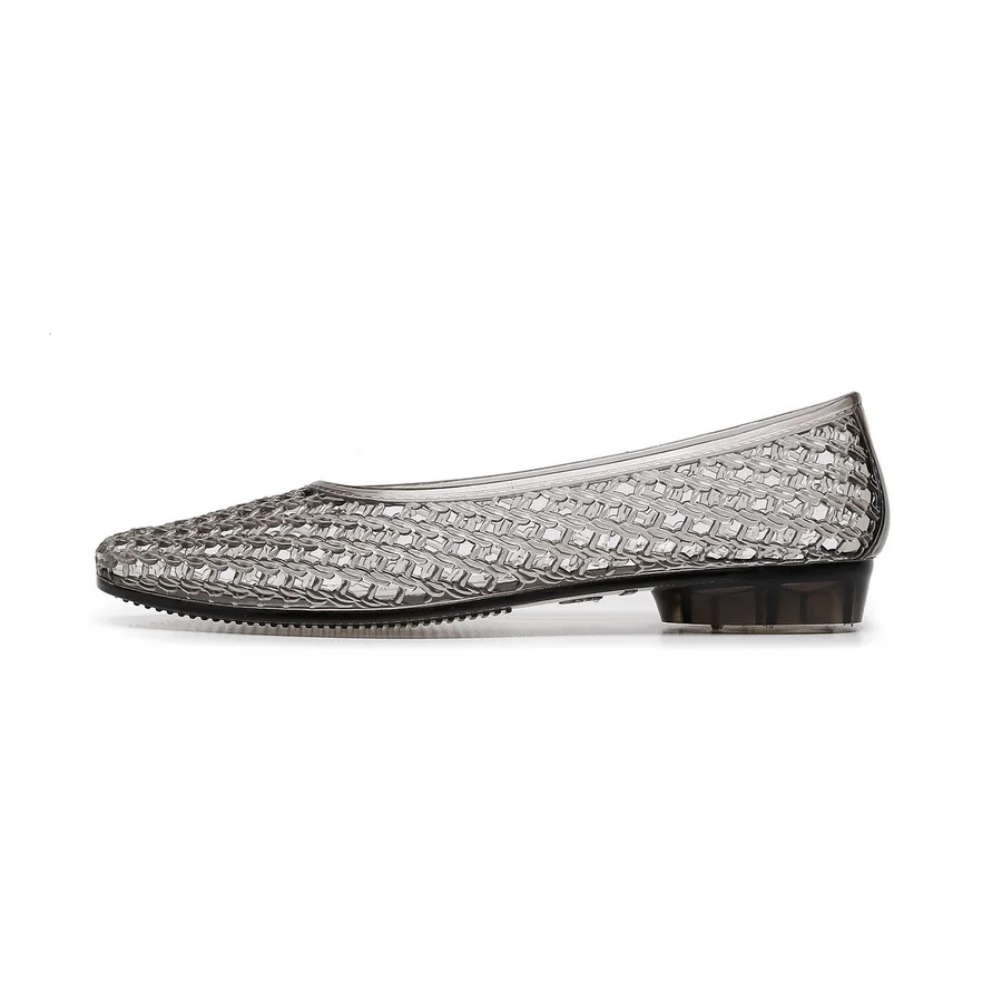 French Vintage Woven Jelly Sandals Ladies Pointed Translucent PVC Flats Women's Clear Breathable Round Toe Casual Everyday Shoes - view 6