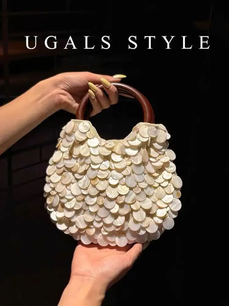 Fashion Shell Handmade Clutch Purse Luxury High Quality Women Handbag Wood Handheld Vacation Holiday Beach Bag Crossbody Bag - Image 2