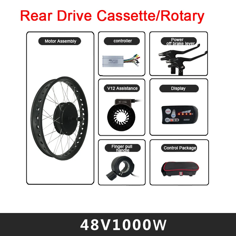 Snow Fat Bike Conversion Kit Set 48V1000W Rear Drive Cassette/Rotary Motor JN 30A Controller S866/T8 Display Bicycle accessories