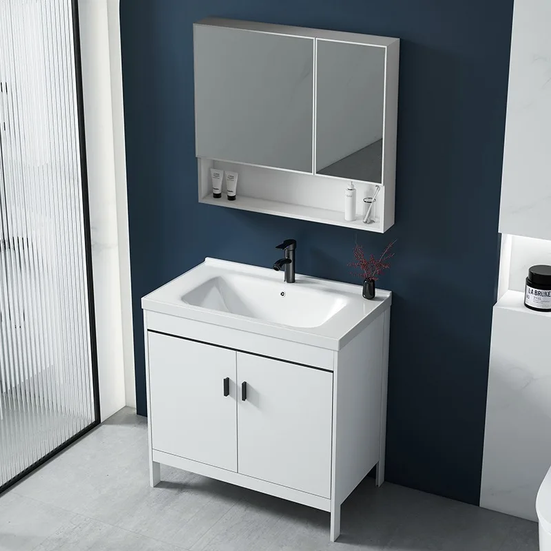 Space Aluminum Floor Standing Bathroom Vanity Set with Integrated Ceramic Wash Basin for Bathroom Laundry Room or Balcony