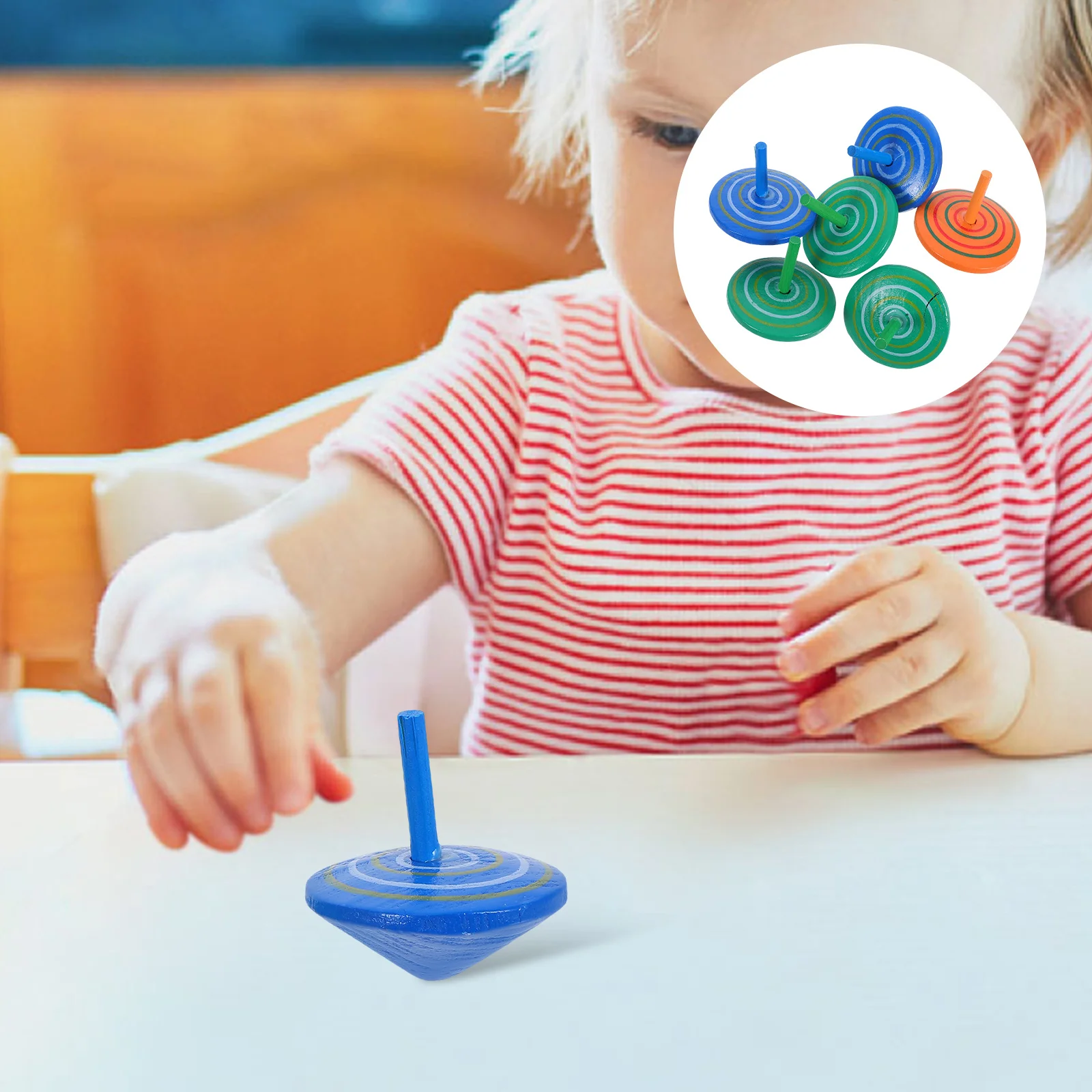 

6Pcs Wooden Spinning Tops Kids Educational Wooden Peg-Tops Colorful Rotative Handeye Coordination Stress Relief