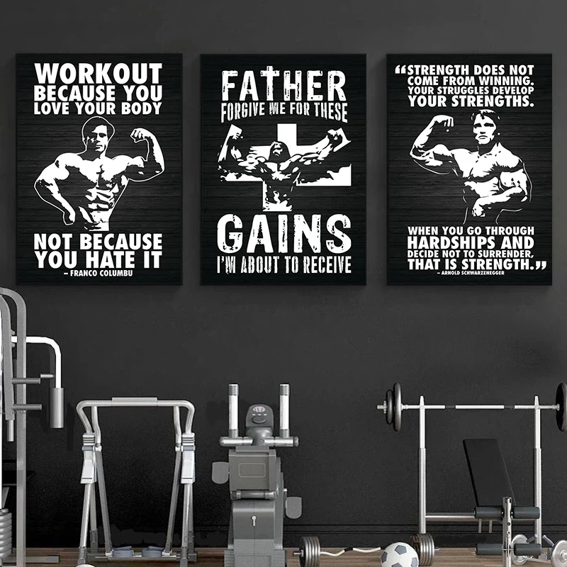 Muscle Bodybuilding Fitness Gym Motivational Quotes Art Canvas Painting Poster Wall Picture Print for Home Gym Office Room Decor