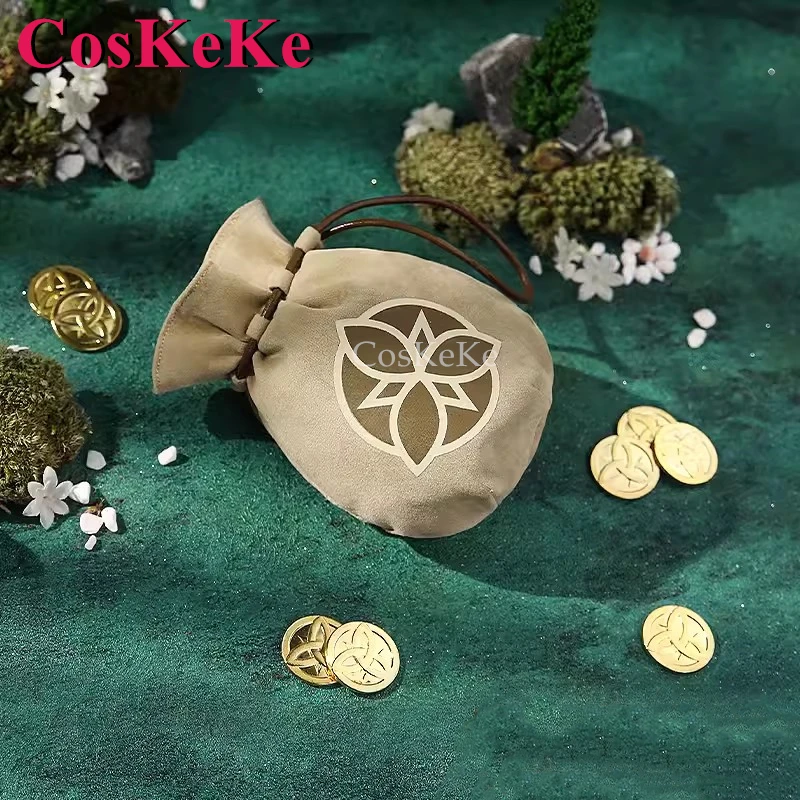 CosKeKe Game Genshin Impact Tartaglia/Zhongli Mora Moneybag Cosplay Lovely Purse Accessorie Morra Coins Role Play Accessories