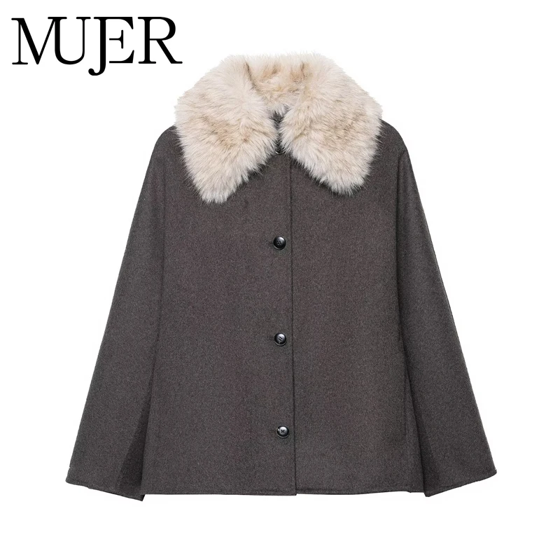 

MUJER Faux Fur Loose Jackets for Women Outerwears Button Wool Women's Coats Fall Demi-season Jacket for Women Winter Coat Female