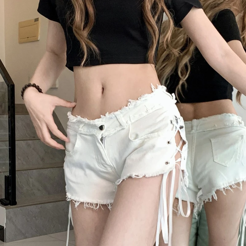 

Сексуальные джинсовые шорты на бретельках для женщин с высокой талией, узкие шорты, прямые ягодицы