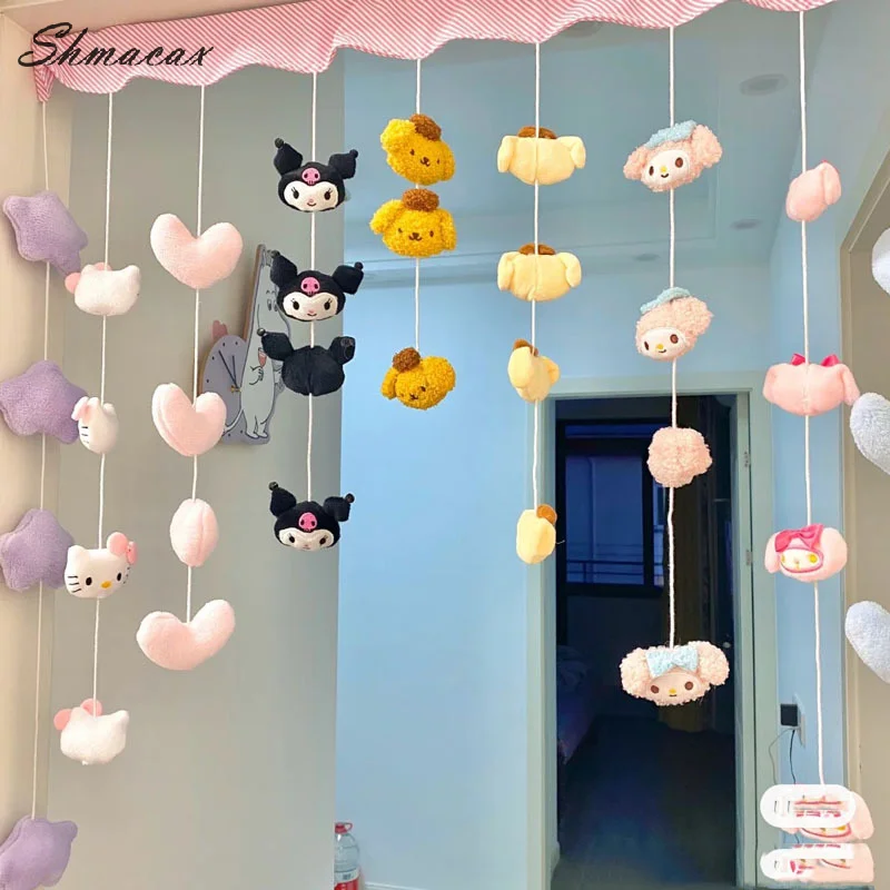 Kawaii Sanrio Hello Kitty zawieszka do zasłony drzwiowej Kuromi Melody pluszowa zabawka lalka rzep sypialnia salon wisiorek świąteczny wystrój