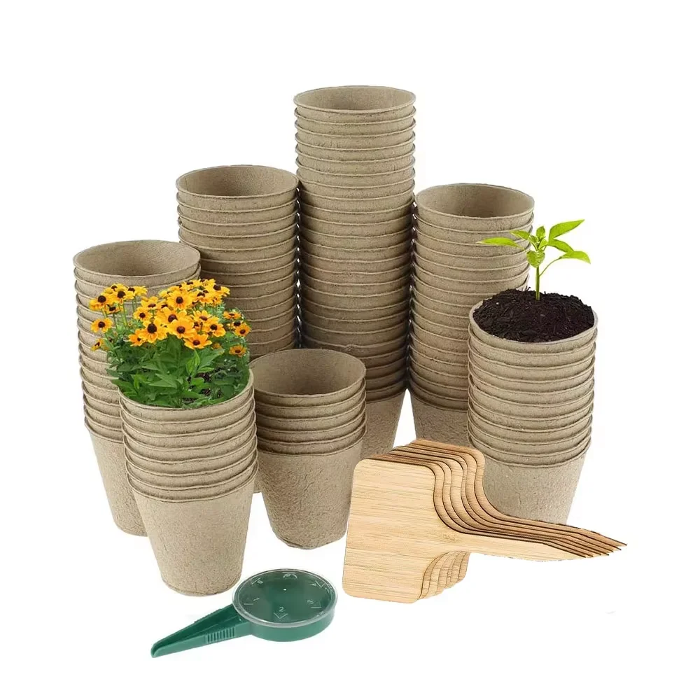 100pcs 8cm Biodegradable round Paper Peat Nursery Pots Eco-Friendly Seedling Cups for Flowers And Vegetables Garden Supplies