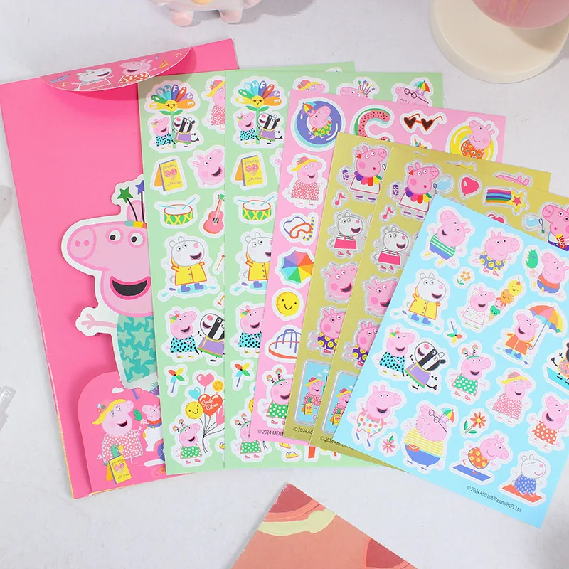 Cute Peppa Pig Girl Handbook Sticker Set Toy Cartoon Kids Decorative Sticker Kindergarten Reward PVC Toys Gift for Boys and Girl