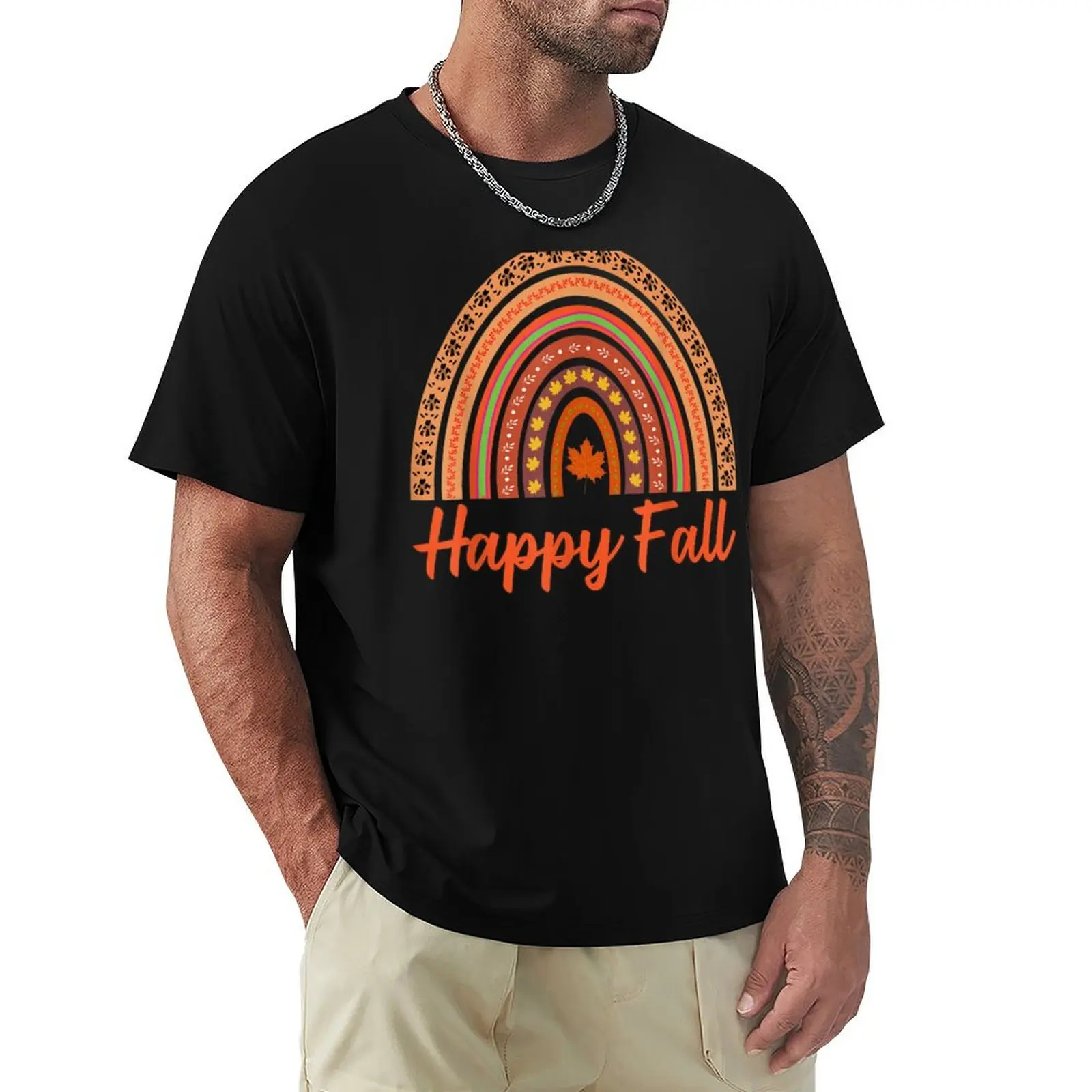 Happy Fall Cute Rainbow Leaf Graphic,Fall Pumpkin Shirt, Thanksgiving Shirt, Sweatshirt, Cute Leopard rainbow Women's Th T-shirt