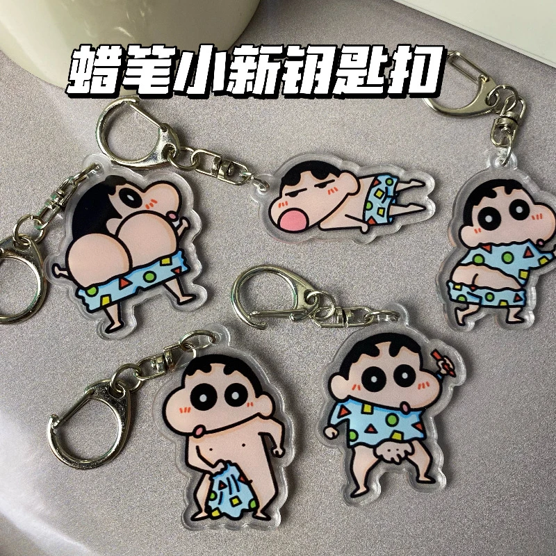 Miniso  Creative Acrylic Funny Crayon Shin Chan Keychain Cartoon Double Sided Transparent Student Backpack Pendant Accessories