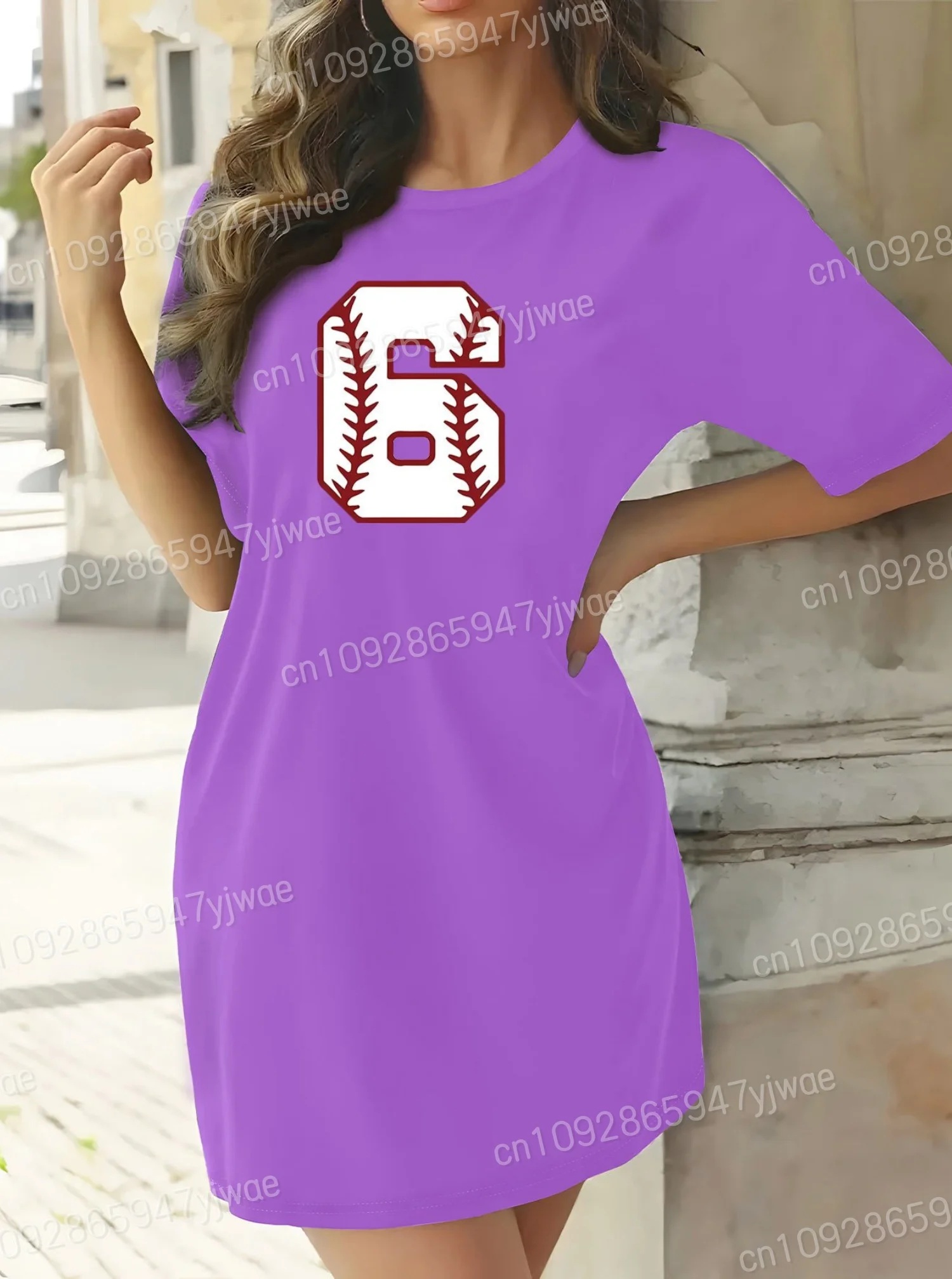 2025 Zomer Nieuwe Vrouwen T-shirt Jurk Losse Casual 6 Gedrukt O-hals Dame Korte Mouw Trui Jurken Vrouwen Kleding