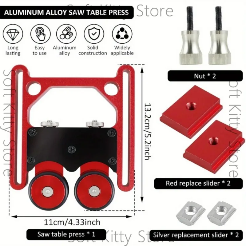 Stock Guide Roller Aluminum Alloy One-Way Table Saw Feeding Guide Roller Adjustable Thin Rip Jig Anti-Rebound Feather Board Tool