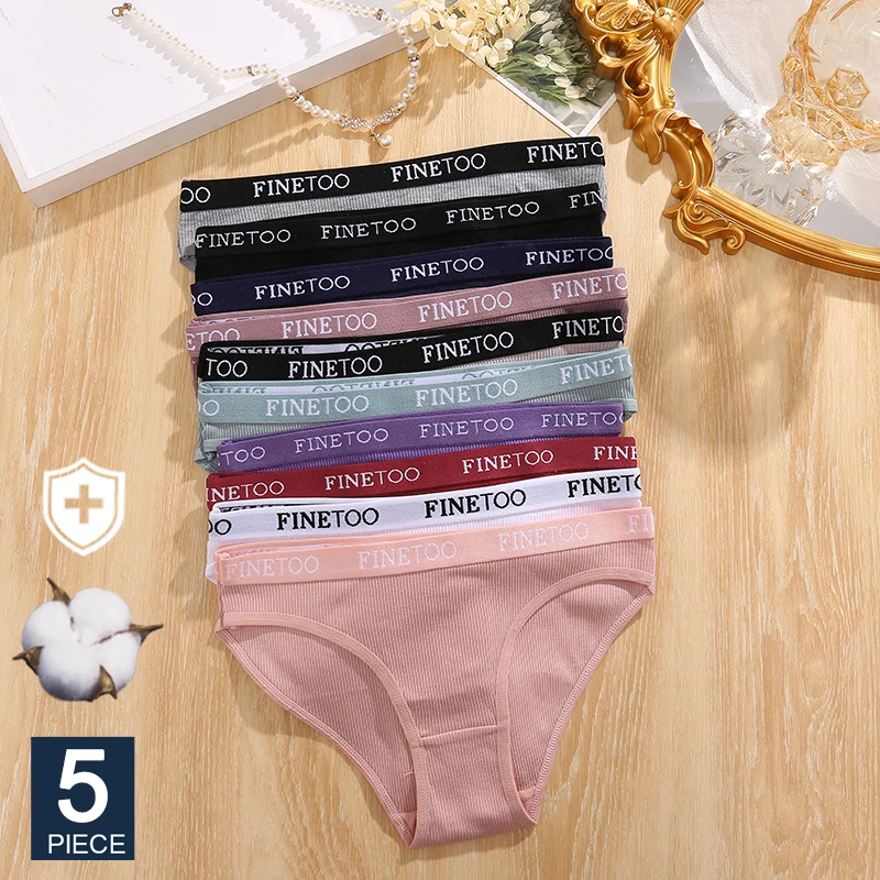 FINETOO 5PCS/Set Women Letter Underpants Cotton Underwear Pantys Lingerie Ladies 9 Solid Colors M-XXL Woman Sexy Panties Briefs