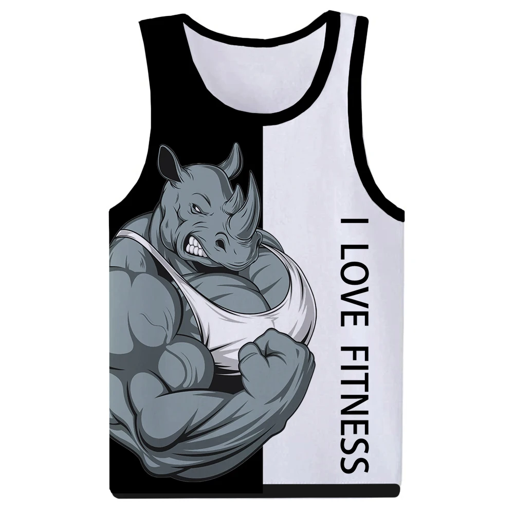 Funny Cartoon Animal Fitness 3D Print Tank Tops Men\'s Fashion Streetwear Vest Sleeveless Tank Top Bodybuilding Gym Man Clothing