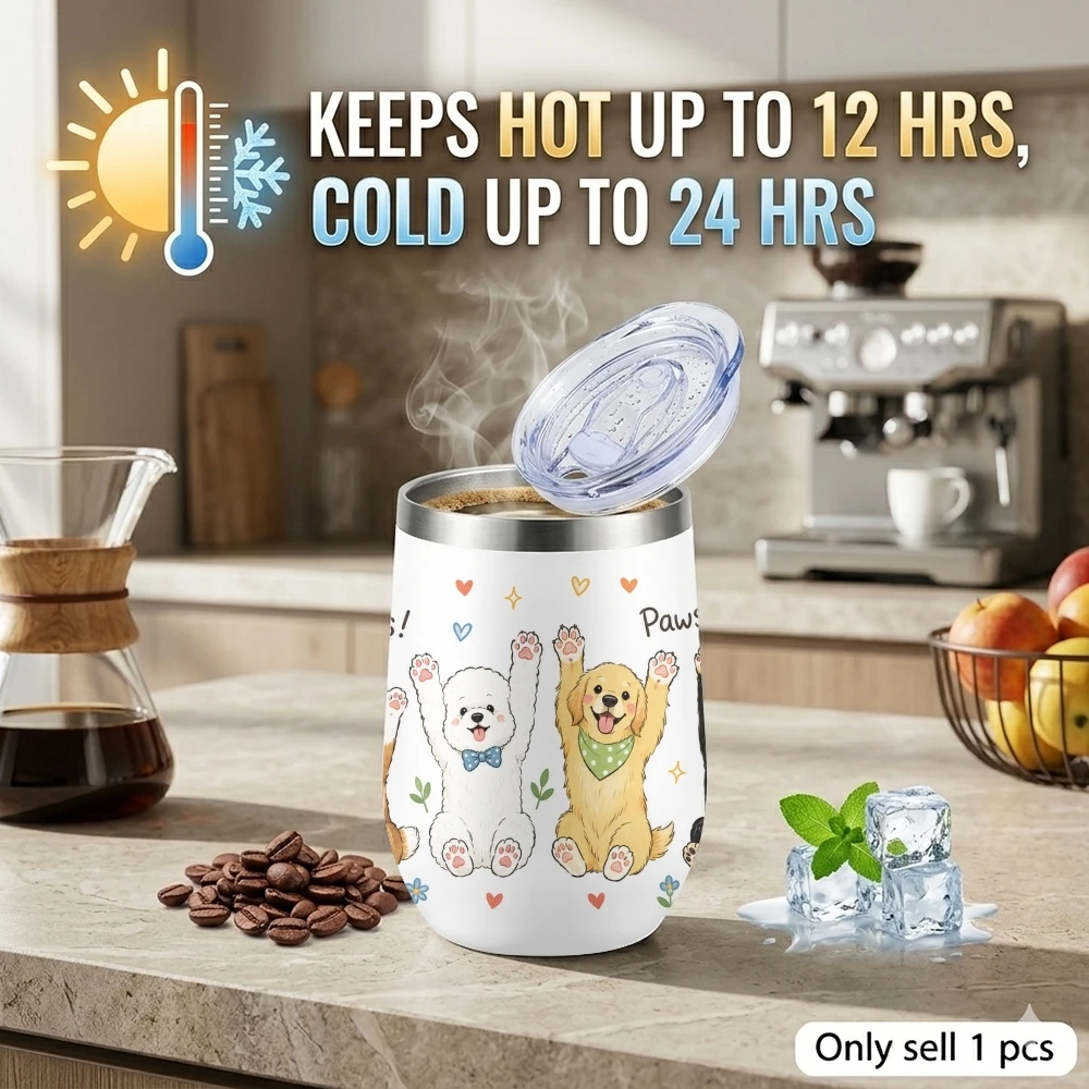 Positive Paw Friends Vacuum Flasks 12oz Insulated Stainless Steel Mug with Lid Travel Tumbler Double Wall Drink Coffee Cup