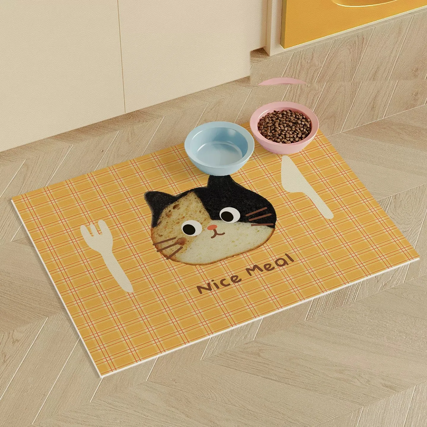Waterproof Oilproof Leather Pet Placemat Cute Cartoon Tableware Print Dog Cat Food Water Bowl Mat Easy Wipe Clean
