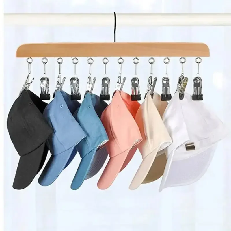 One-Piece 10pc Wooden Windproof Clothespin Multi-Use Hanger Organizer Seamless Rubber Coat And Hat Storage Clip