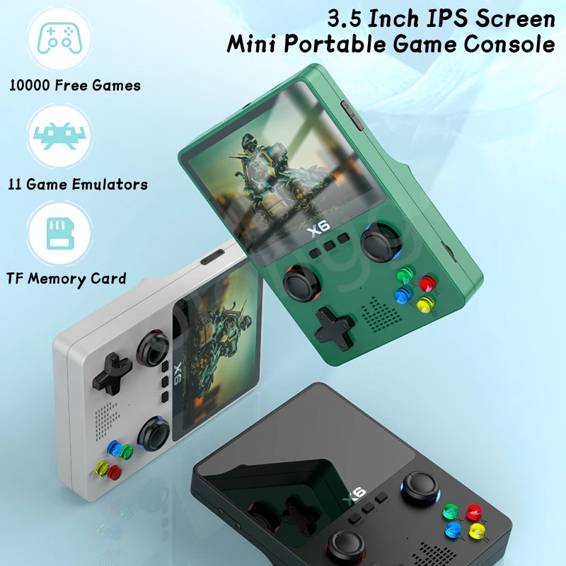 Newest X6 Portable Game Console 3.5 Inch IPS Screen Mini Handheld Game Player 32GB With 10000 Games For 8/16/32 Bit Arcade Game