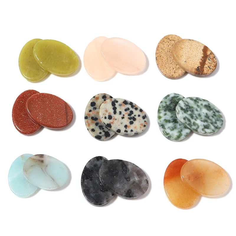 5pcs/lot Flat Oval Stone Cabochon Beads Natural Stone Loose Beads Spiritual Healing DIY Jewelry Making Necklace Ring Accessories