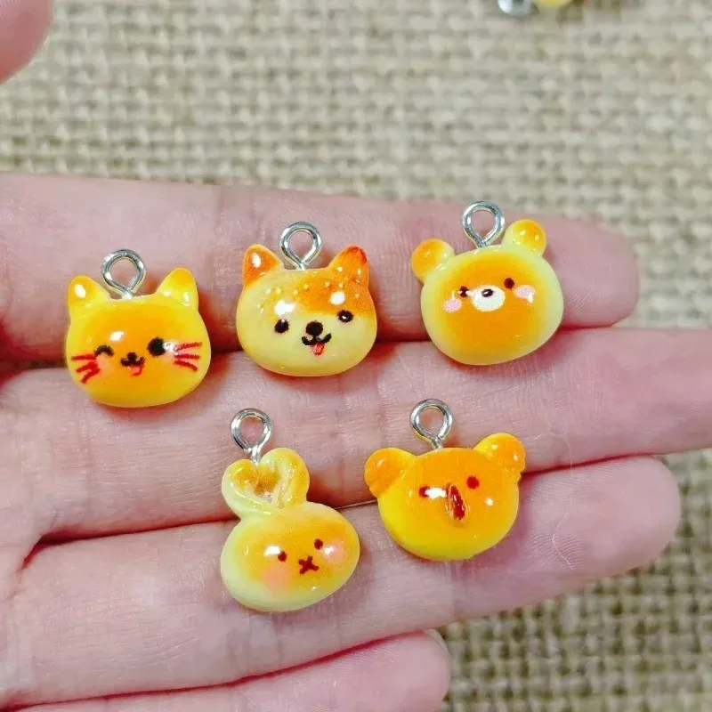 10PCS Kawaii Mini Animal Toast Bread Resin Charms Cat Koala Dog Rabbit Simulation Food Pendants For Handmade Earrings Bracelet