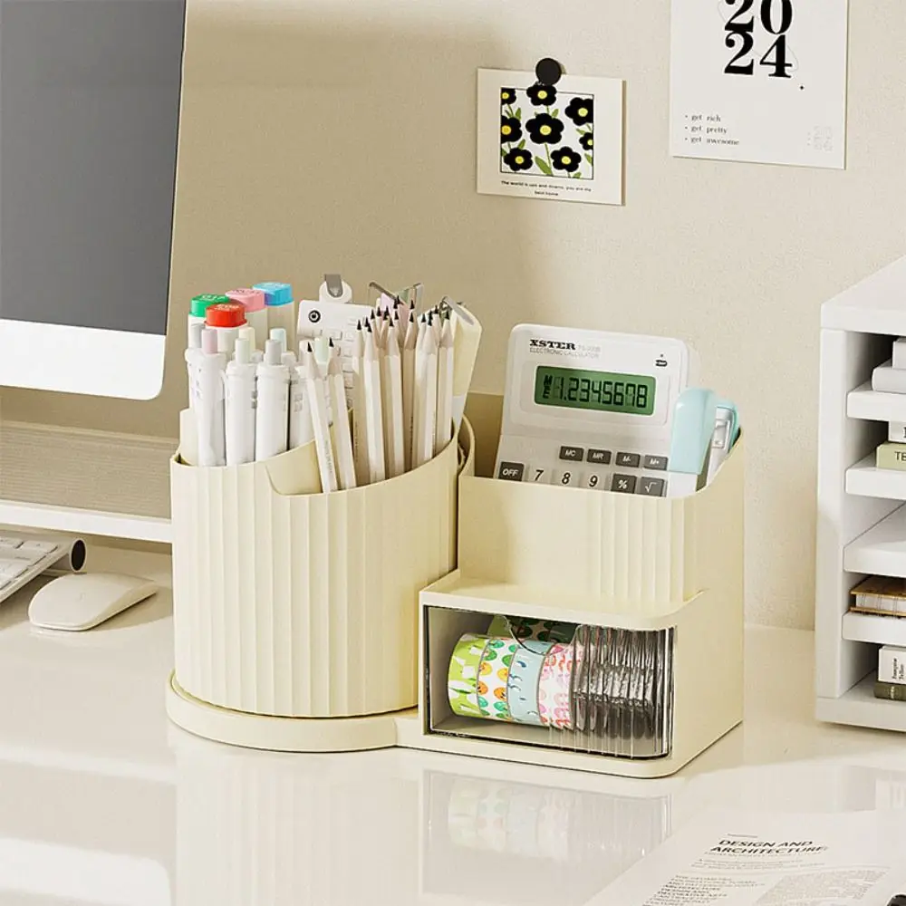 

Removable Rotating Pen Container Large Capacity Classified Storage Pen Holder Multi-function ABS Makeup Brush Box Desk