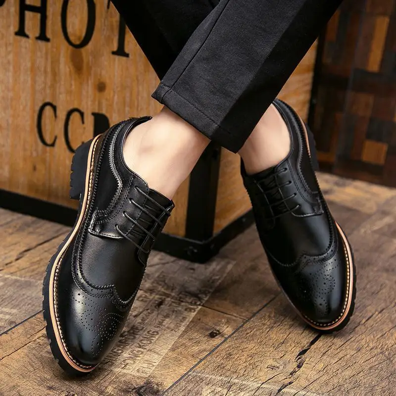 Formal Wear Youth Men's Party Black Leather Shoes British Retro Korean Type Casual Elegant