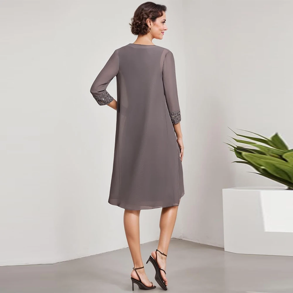 Personalizado 2 peças elegantes mãe da noiva vestidos com jaqueta personalizado curto vestido de festa de casamento convidado chiffon frisado