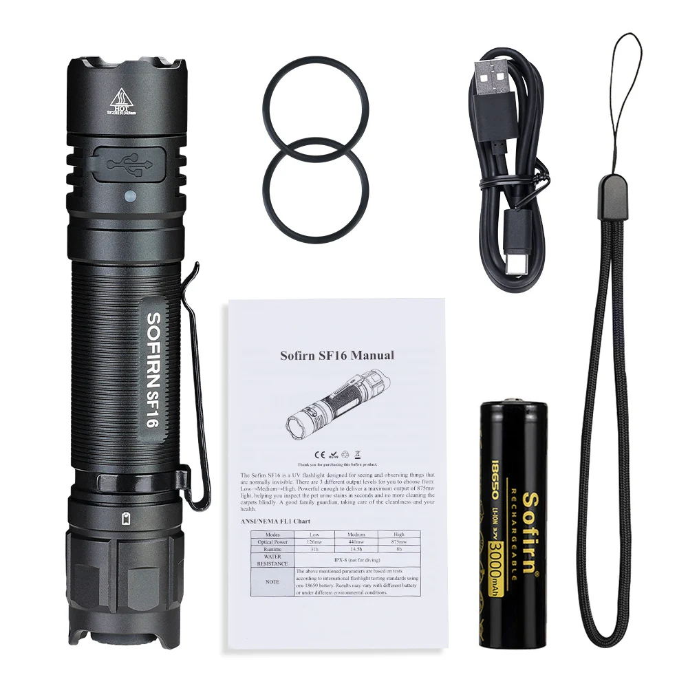 Sofirn SF16 EDC 365nm УФ-Фонарик SST08 USB-C перезаряжаемый портативный 18650 фонарь с задним выключателем для обнаружения