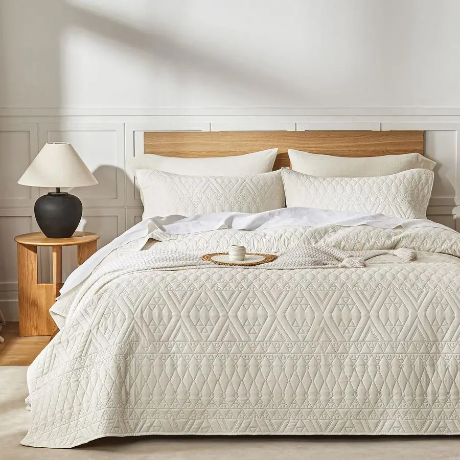 

Комплект покрывал King Cal King, в стиле бохо, однотонный, кремовый, легкое покрывало из микрофибры, мягкое и дышащее покрывало для кровати.