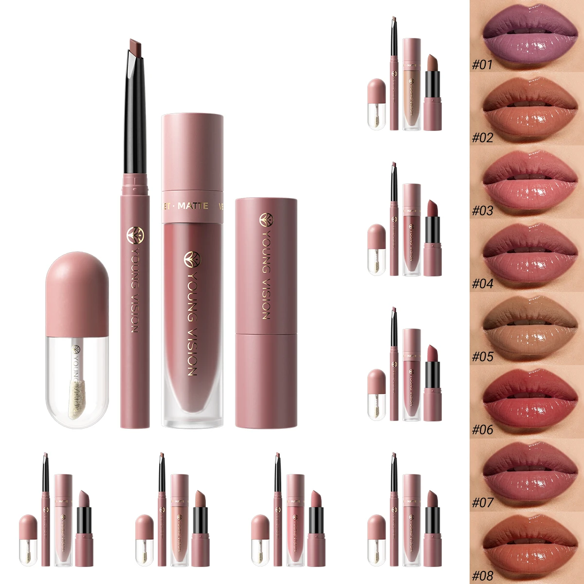 4pcs/10 pcs Matte Velvet Nude Lip Gloss Set Lipstick Color Showing Waterproof Non-Stick Liquid Lipstick Lip Gloss