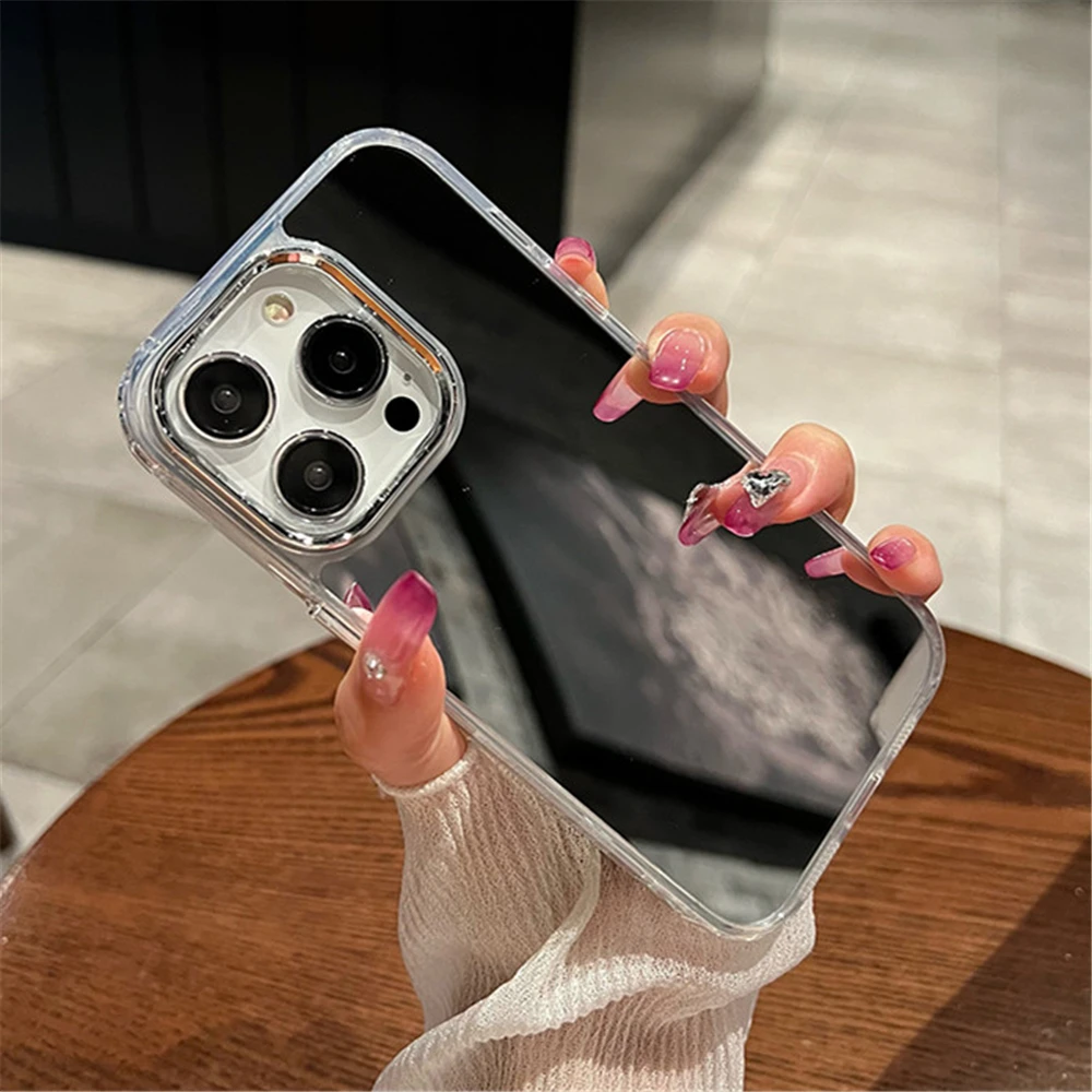 Luxury Plating Make Up Mirror Phone Case For iPhone 16 11 12 13 14 15 Pro Max Mini XR X XS 8 7Plus Hard Acrylic Shockproof Cover