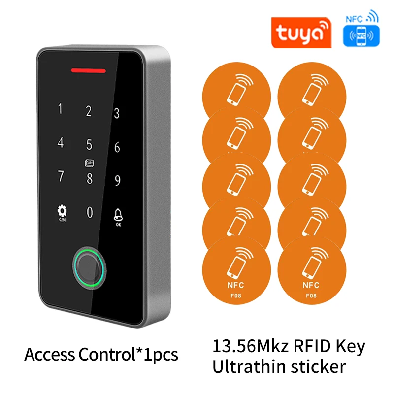 Tuya App RFID 13.56 mhz NFC Fingerprint Bluetooth Gate Door Opener Kits WIFI Gateway + Access Control Keypad Sets IP67 Rainproof