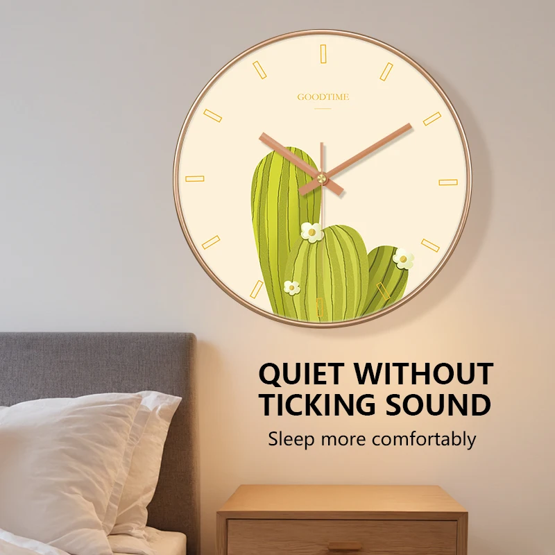 Minimalist Cactus Wall Clock Silent Quartz Movement Time Management Boho Art Clock for Kitchen Living Room Bedroom Home Decor