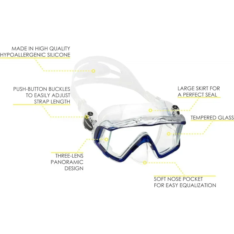 Panoramic Wide View Mask & Dry Snorkel for Snorkeling, Scuba Diving. Pano 3   Supernova Dry: Designed in Italy