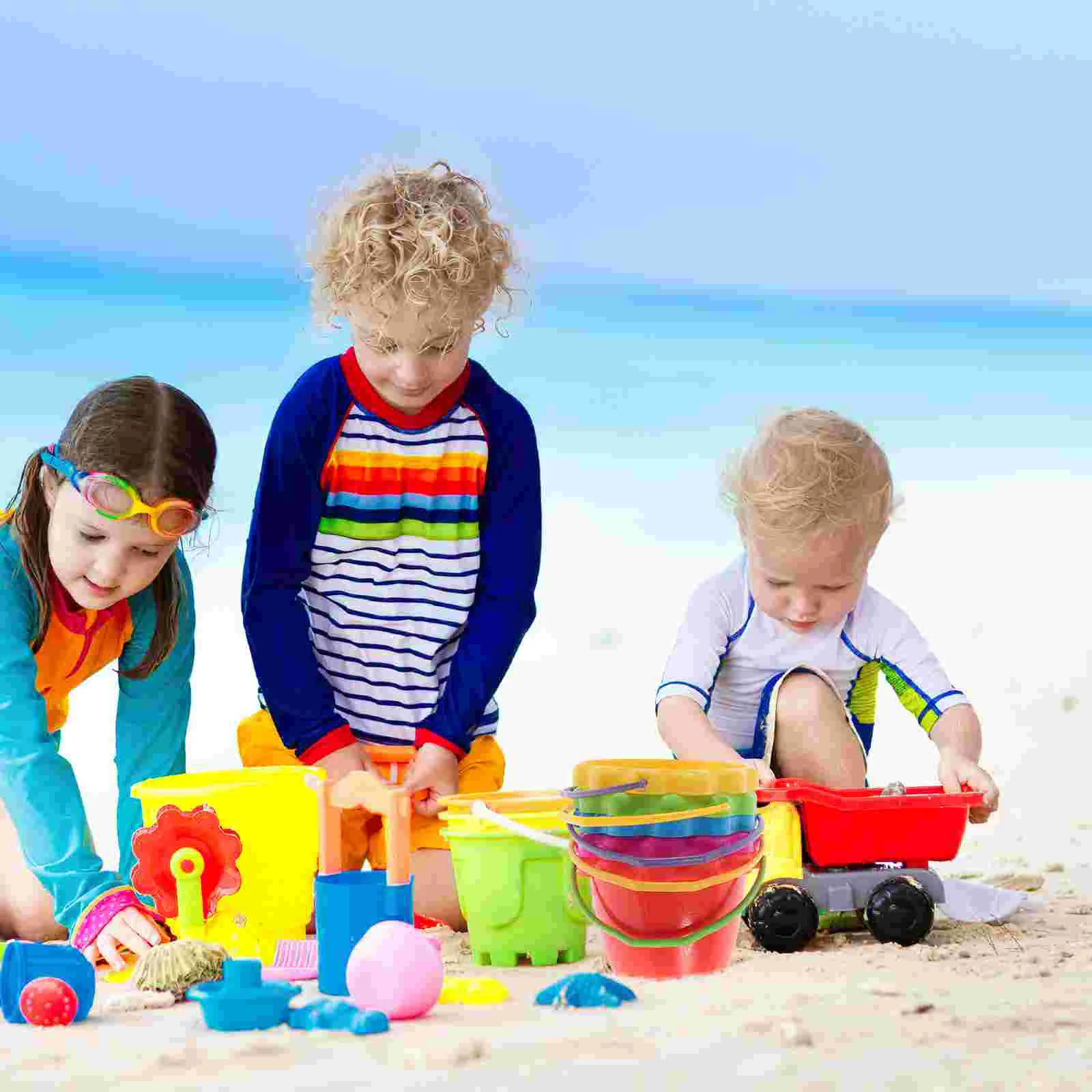 5 pçs brinquedo balde de praia brinquedos crianças baldes de areia jardim de infância plástico água brinquedos banho