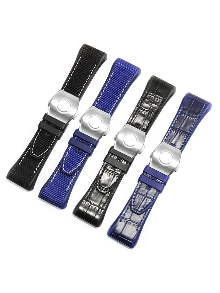 28mm High Quality Nylon Cowhide Silicone Watch Strap Folding Buckle Watchband Suitable for Franck Muller V45 Series Bracelet