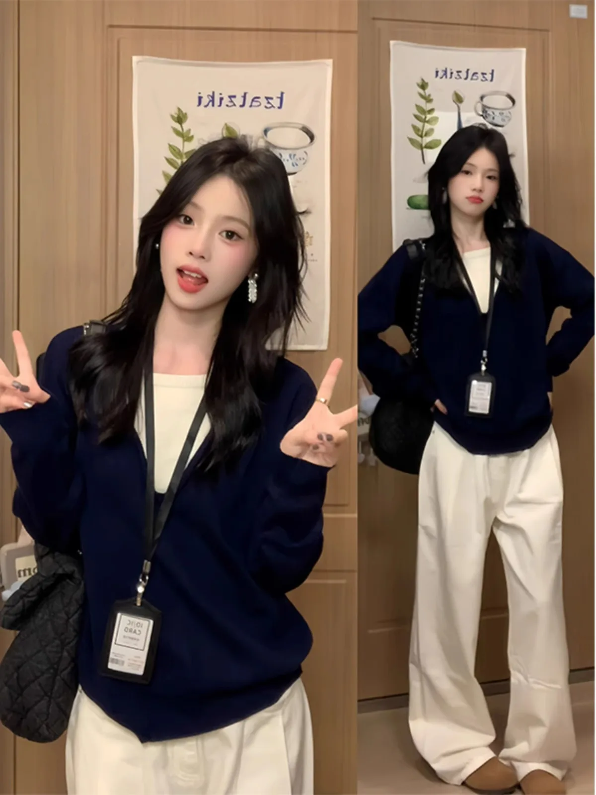 Korean Style Color Block Loose Sweater Women's Autumn Winter New Inner Shirt Base Layer Fake Two-Piece Long Sleeve Top