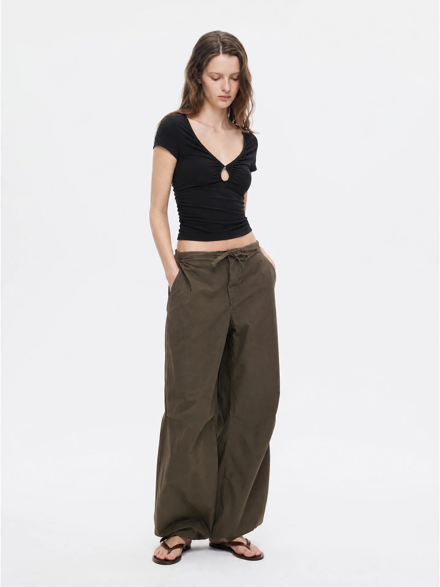 TDDP Retro Washed Cotton Casual Trousers Women's Loose Slimming Drawstring Long Pants Autumn Early Natural Waist Citywalk