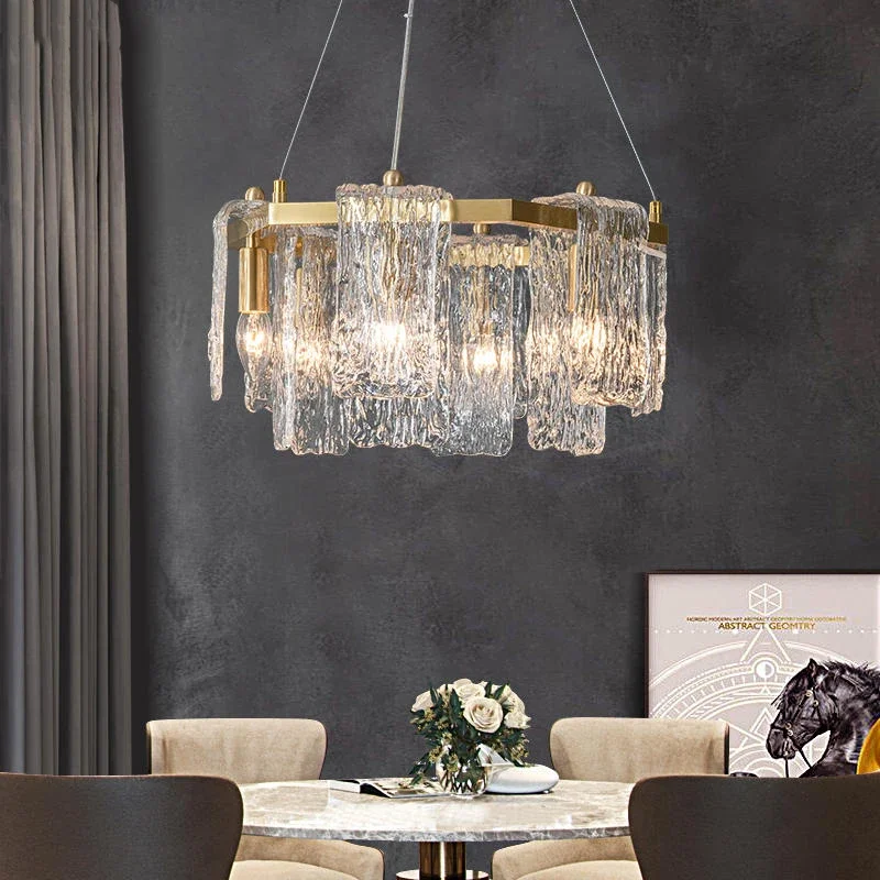 

American Style Water Wave Glass Lamp Iron Gold Finish Lustre 3 Color Dimmable for Hotel Villa Ceilings